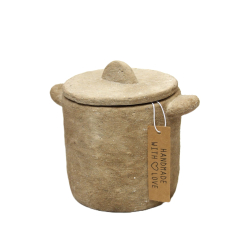 Pojemnik z pokrywką rustykalny / gliniany 14cm Beżowy